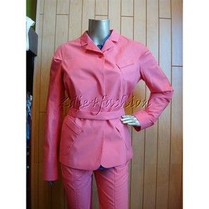 $1975 NWT JIL SANDER Bright Coral Stretchy Cotton Poplin Belted Jacket 12